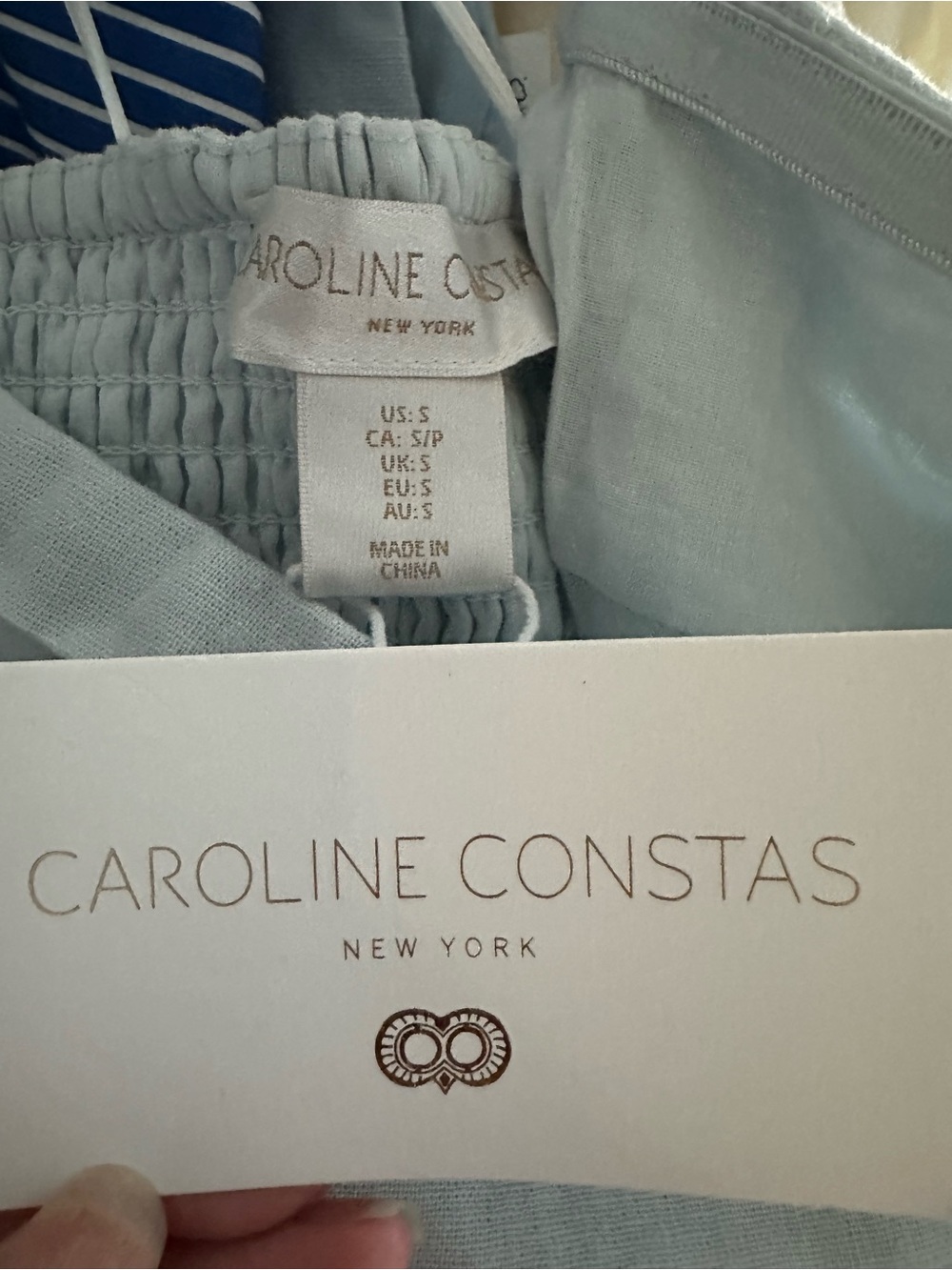 New Caroline Constas Strapless Pleated Maxi Dress S Linen Blend Baby Blue - Picture 6 of 12
